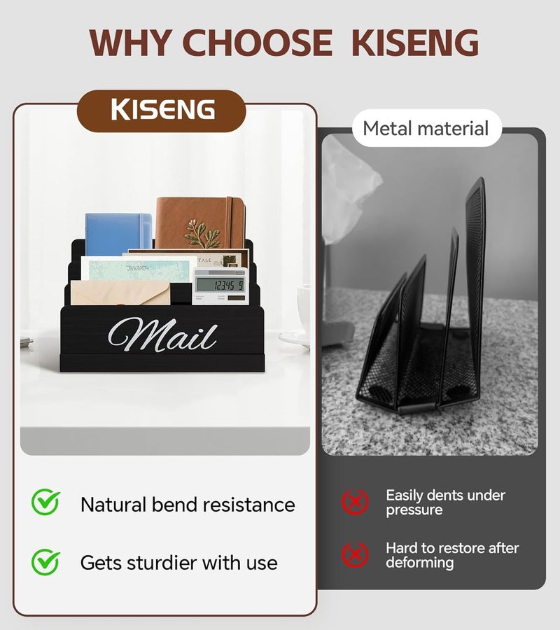 KISENG Mail Organizer for Desk,Wooden Mail Holder with Divider, 3-Slot Letter Sorter File Holder,Vertical Bill Organizer for Desktop Document/Notebook/Filing/Folders/Paper - Image 5